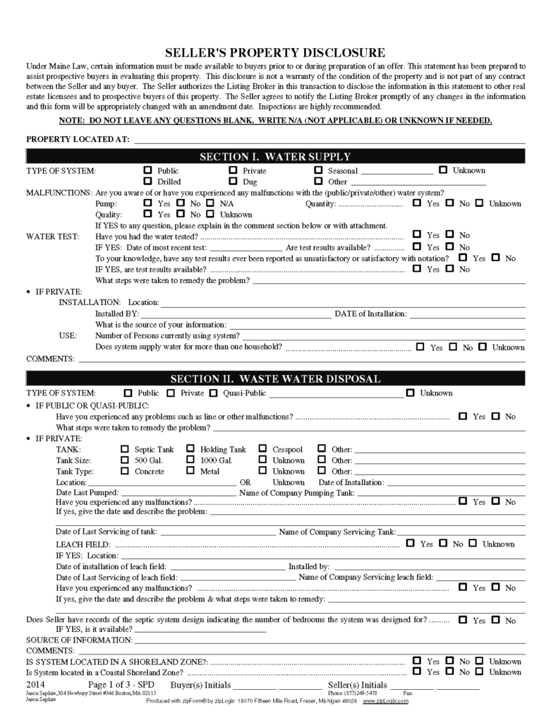 Free Maine Property Disclosure Statement | PDF