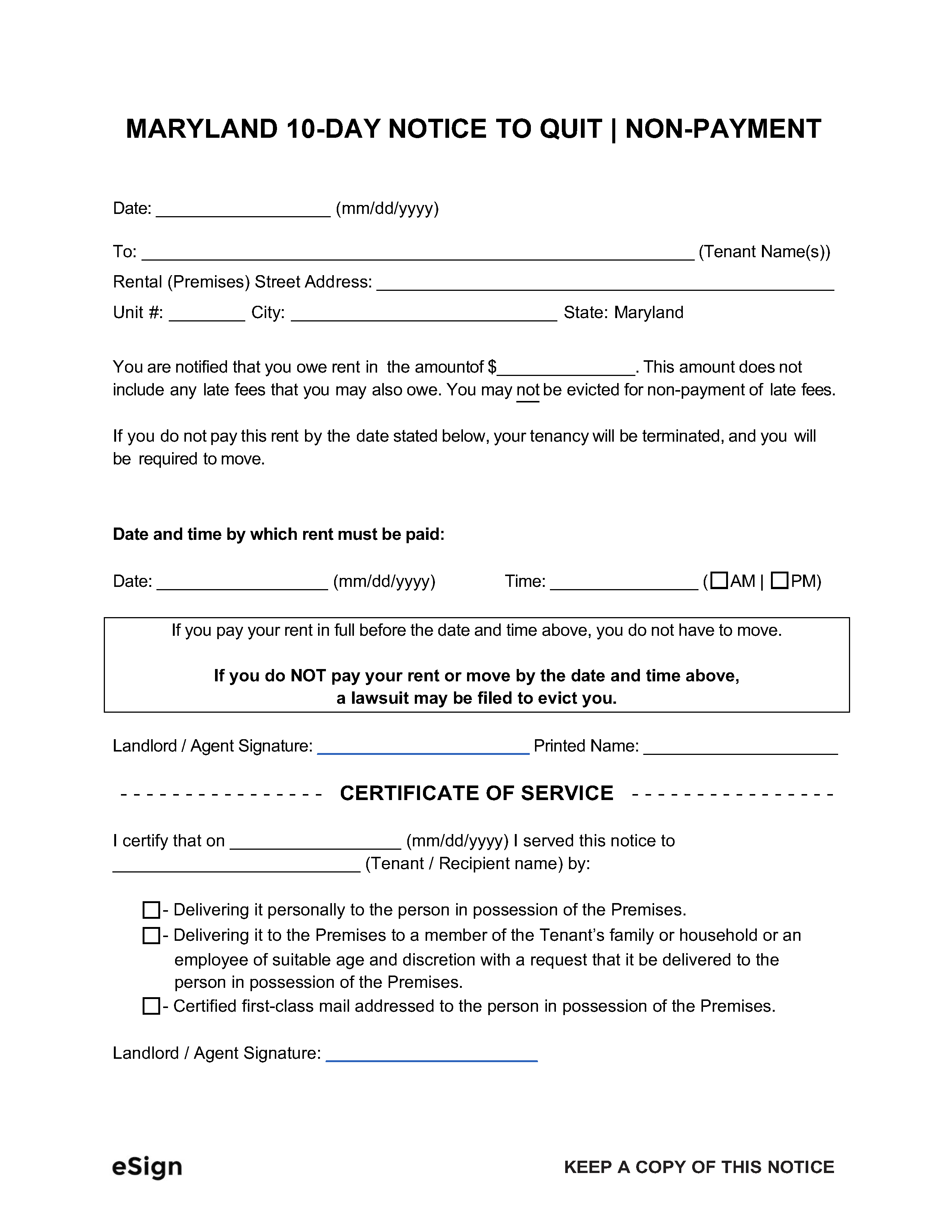 Free Maryland Eviction Notice Templates (4) PDF Word