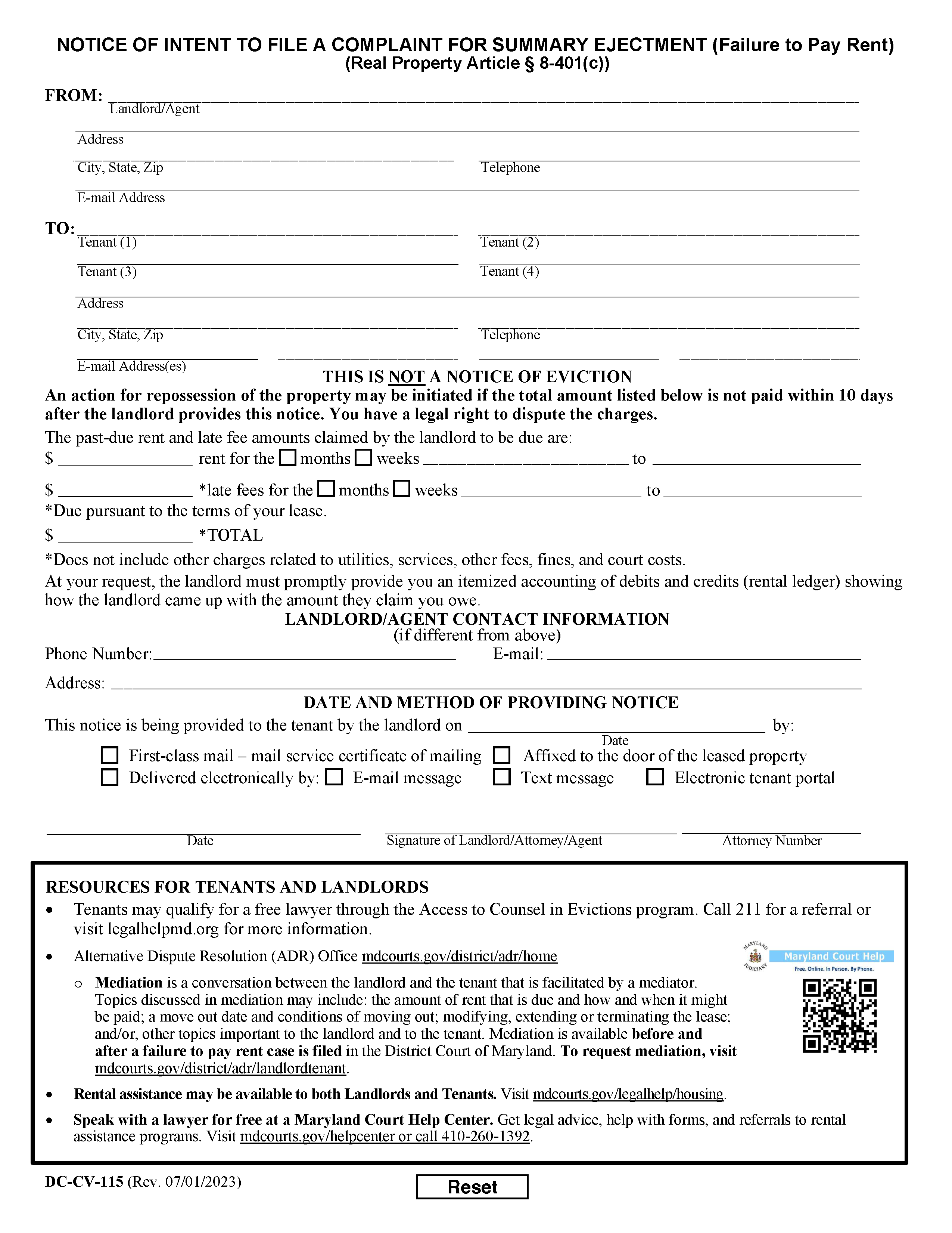 Free Maryland Eviction Notice Templates 4 PDF Word