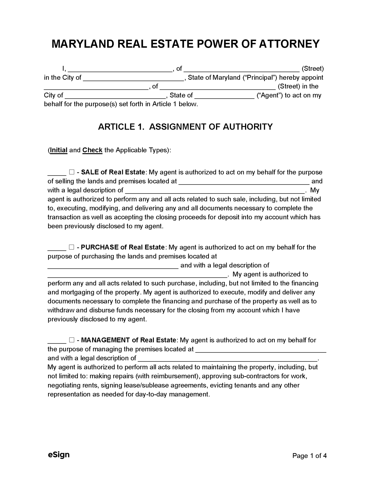 Free Maryland Power Of Attorney Forms (8) | PDF