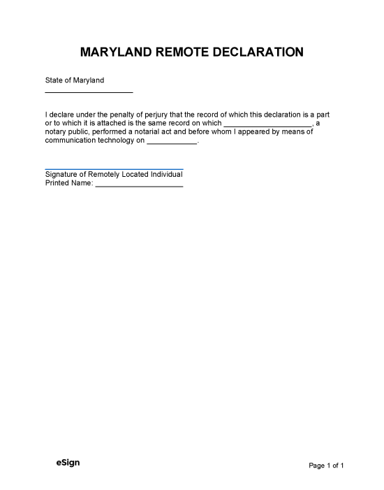 Free Maryland Notary Acknowledgment Form PDF Word