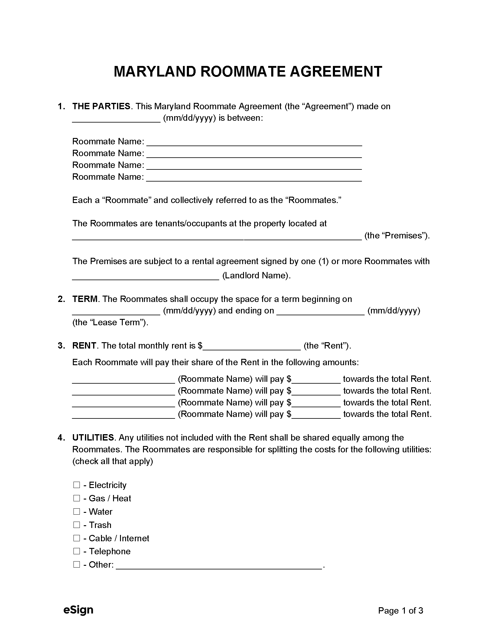 Free Maryland Rental Lease Agreement Templates (6) PDF Word