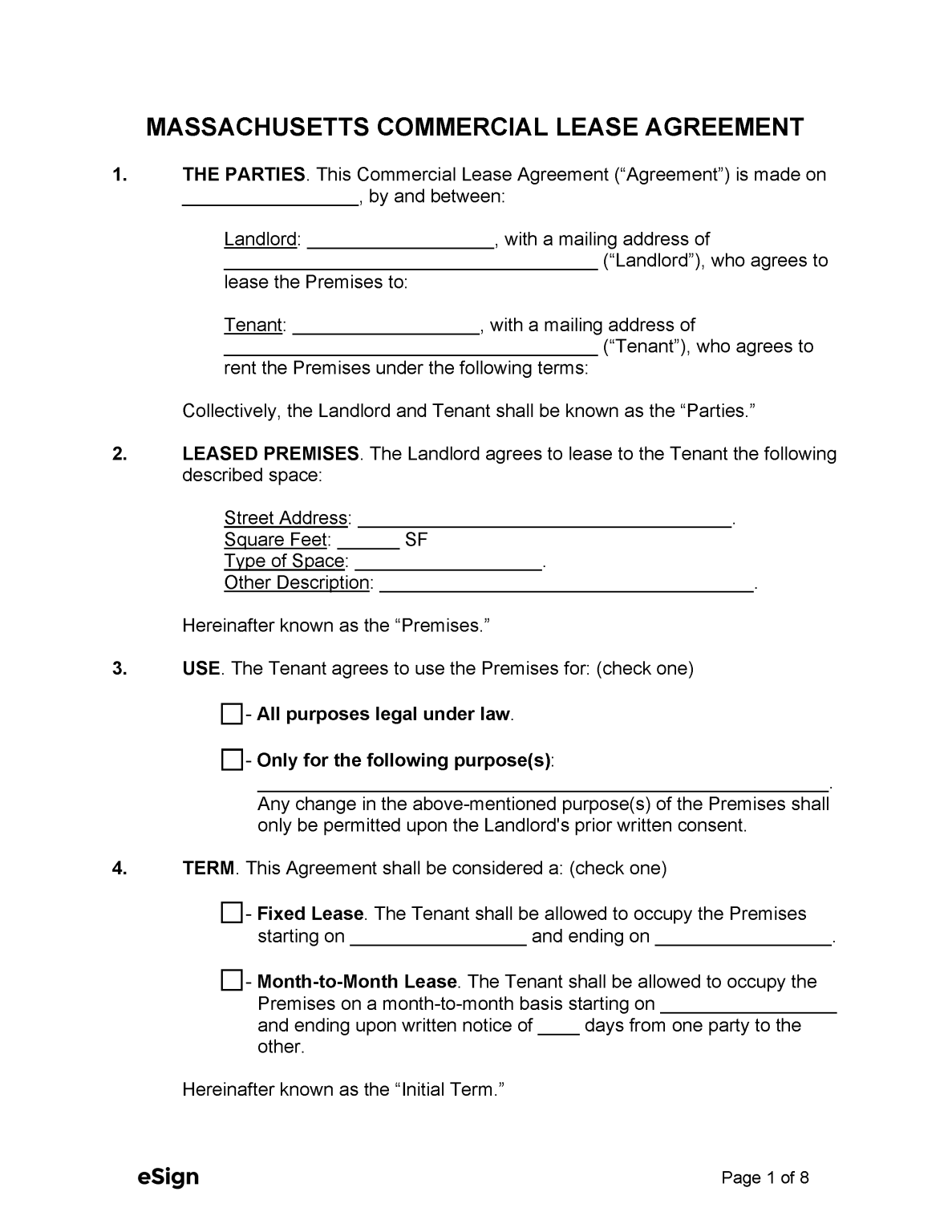 Free Massachusetts Commercial Lease Agreement Template | PDF | Word