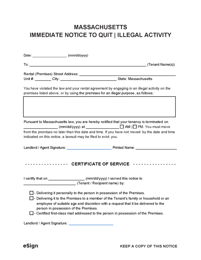 Free Massachusetts Eviction Notice Templates Laws Pdf Word