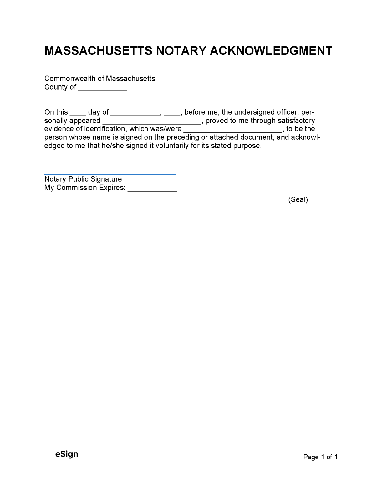 Free Massachusetts Notary Acknowledgment Form Pdf Word