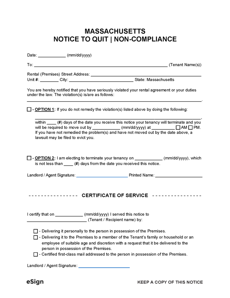 Free Massachusetts Eviction Notice Templates (5) | PDF | Word