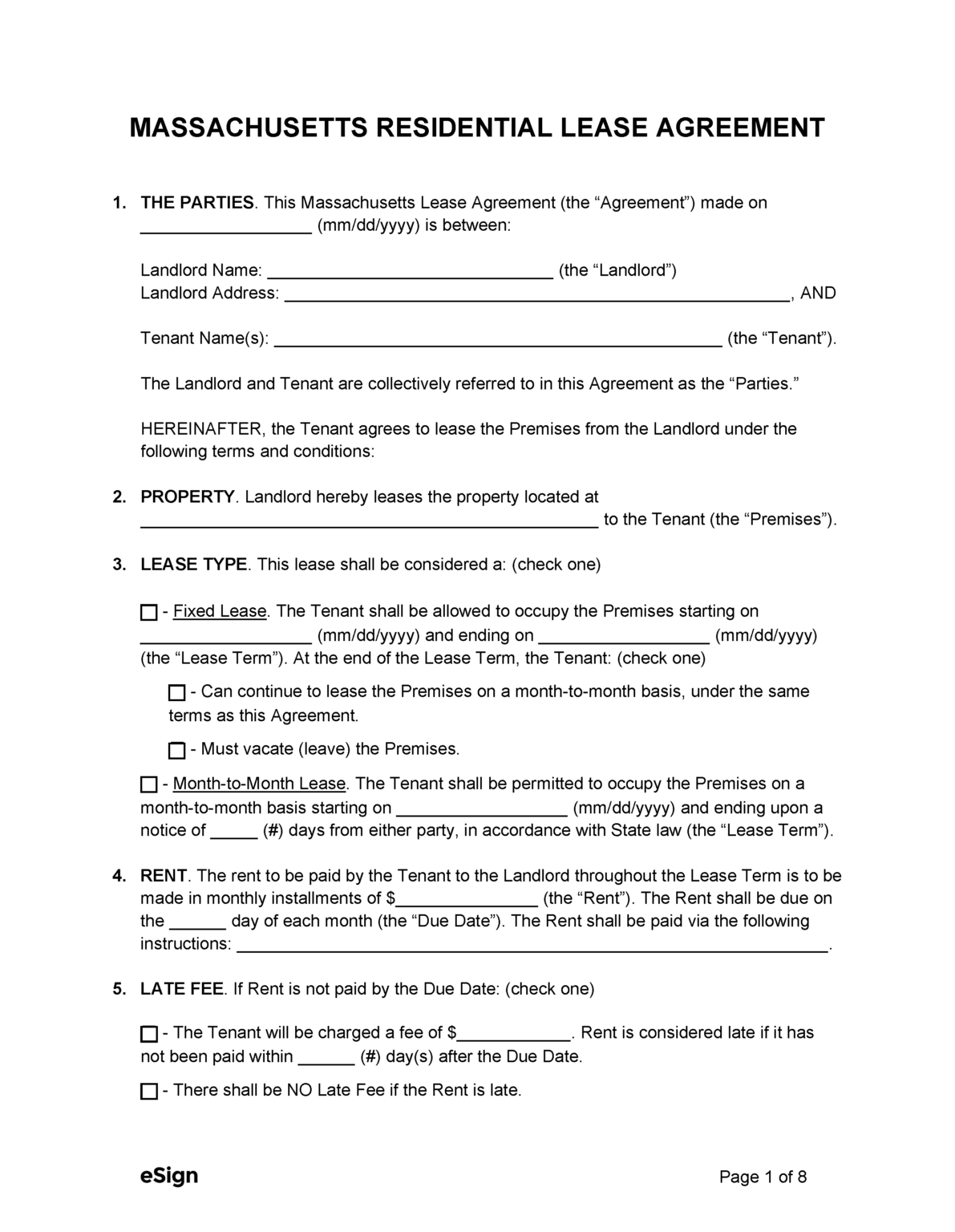 Free Massachusetts Rental Lease Agreement Templates (6) | PDF