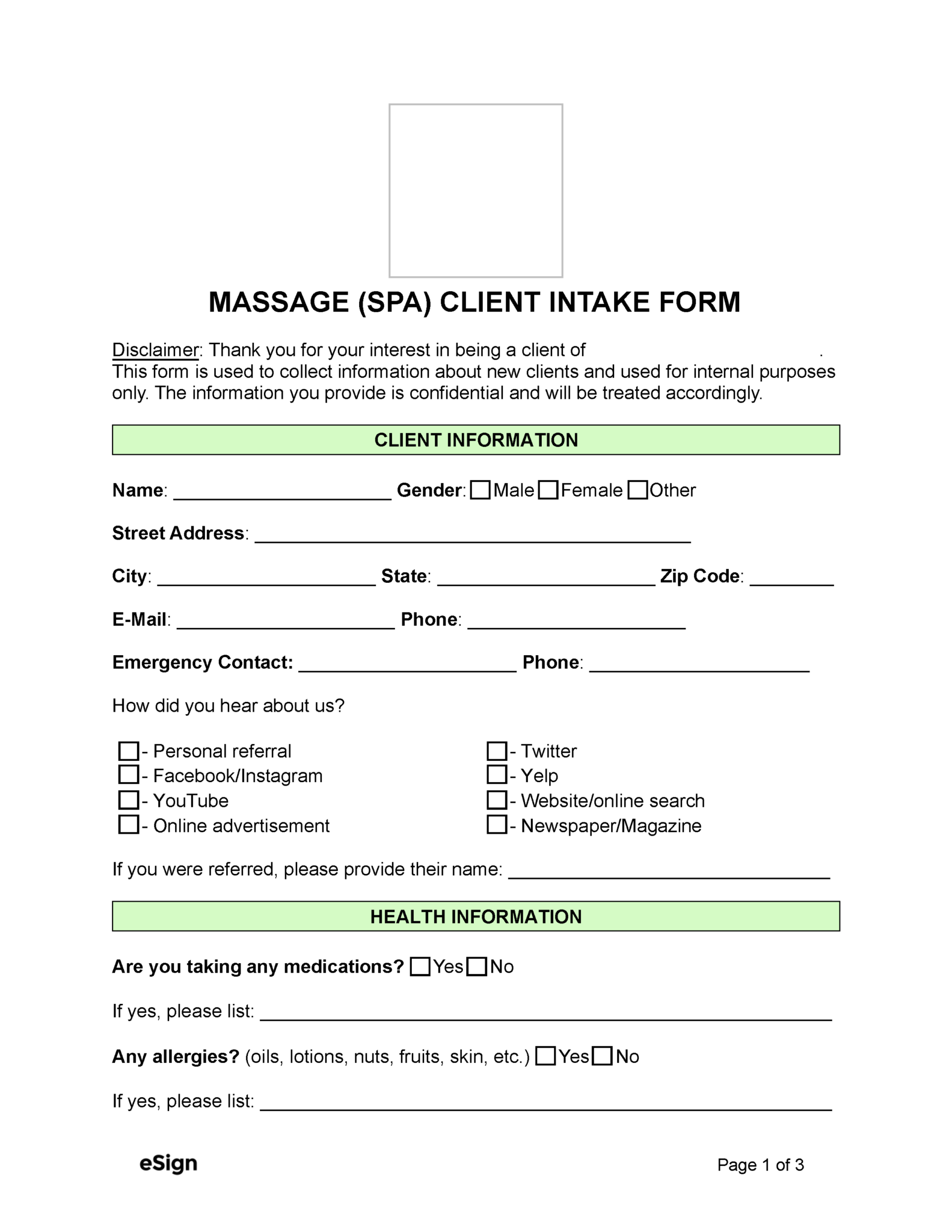 Free Esthetician (Facial) Client Intake Form | PDF | Word