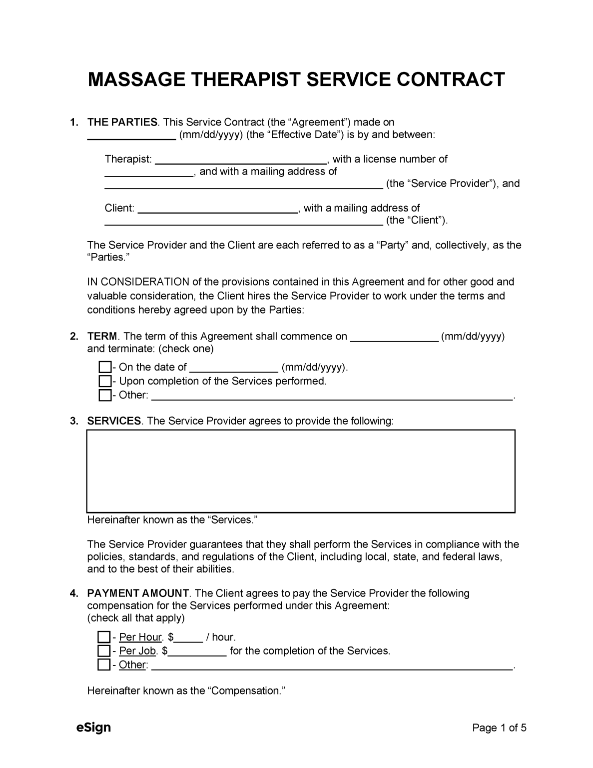 Free Massage Therapist Service Contract Template | PDF | Word