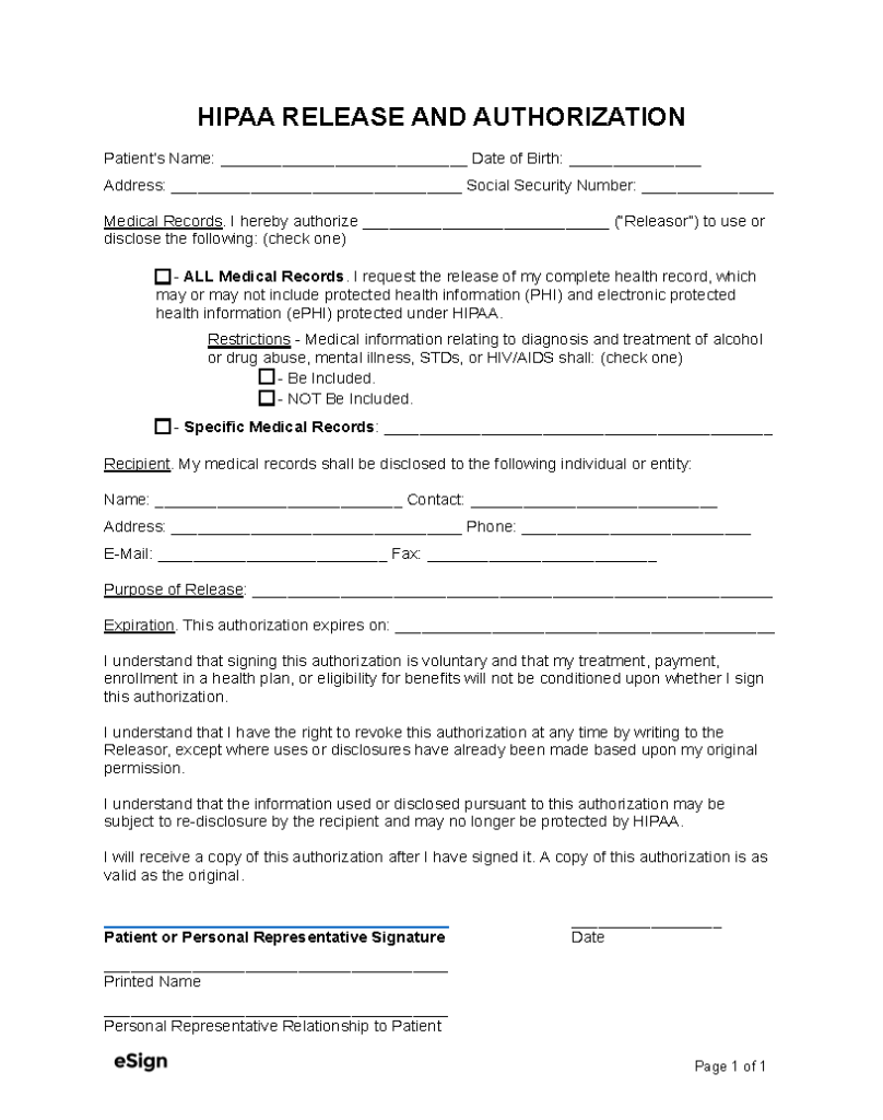 Free Medical Records Release Form (HIPAA) | PDF | Word