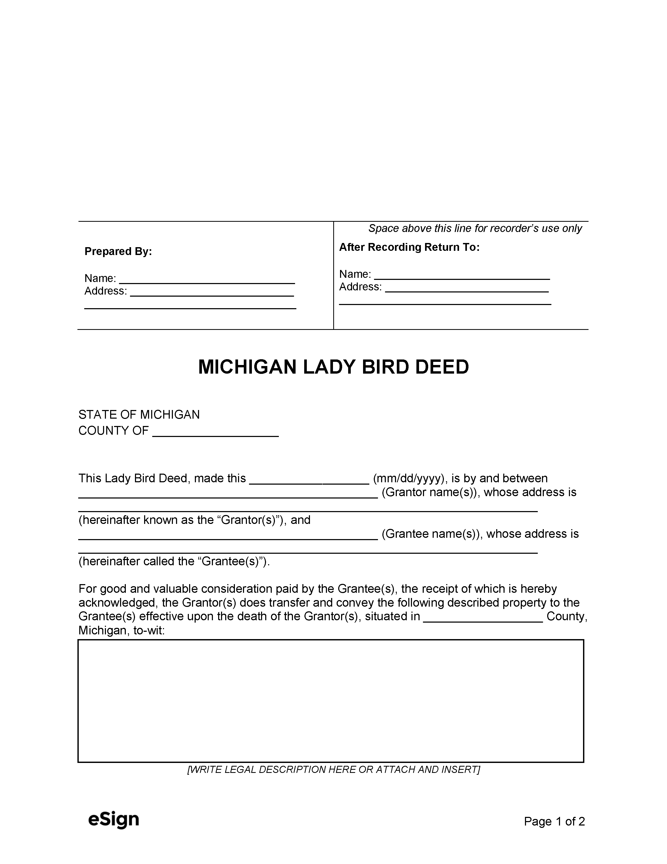 Free Printable Michigan Macomb County Lady Bird Deed Form Printable Forms Free Online