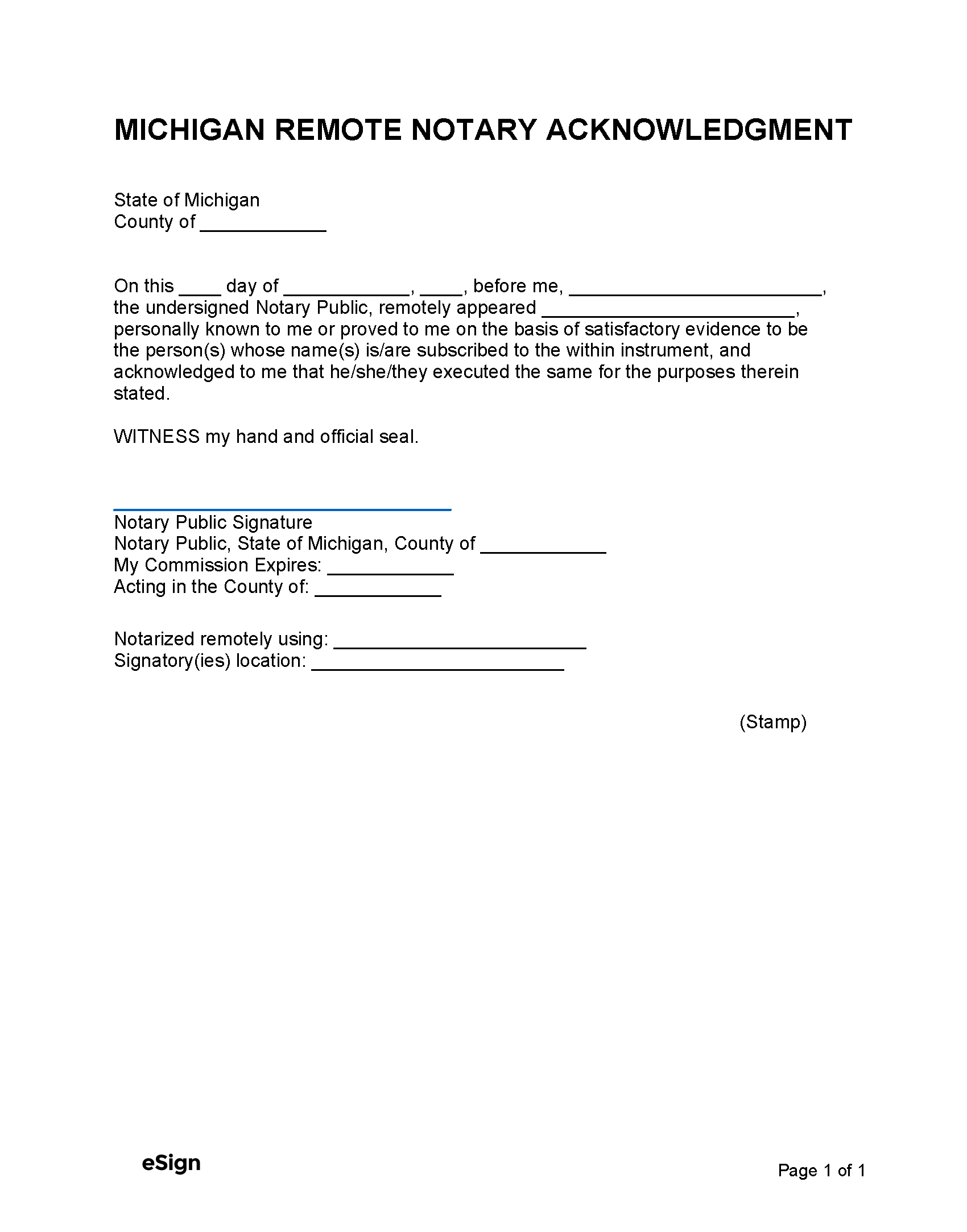 Free Michigan Notary Acknowledgment Form | PDF | Word