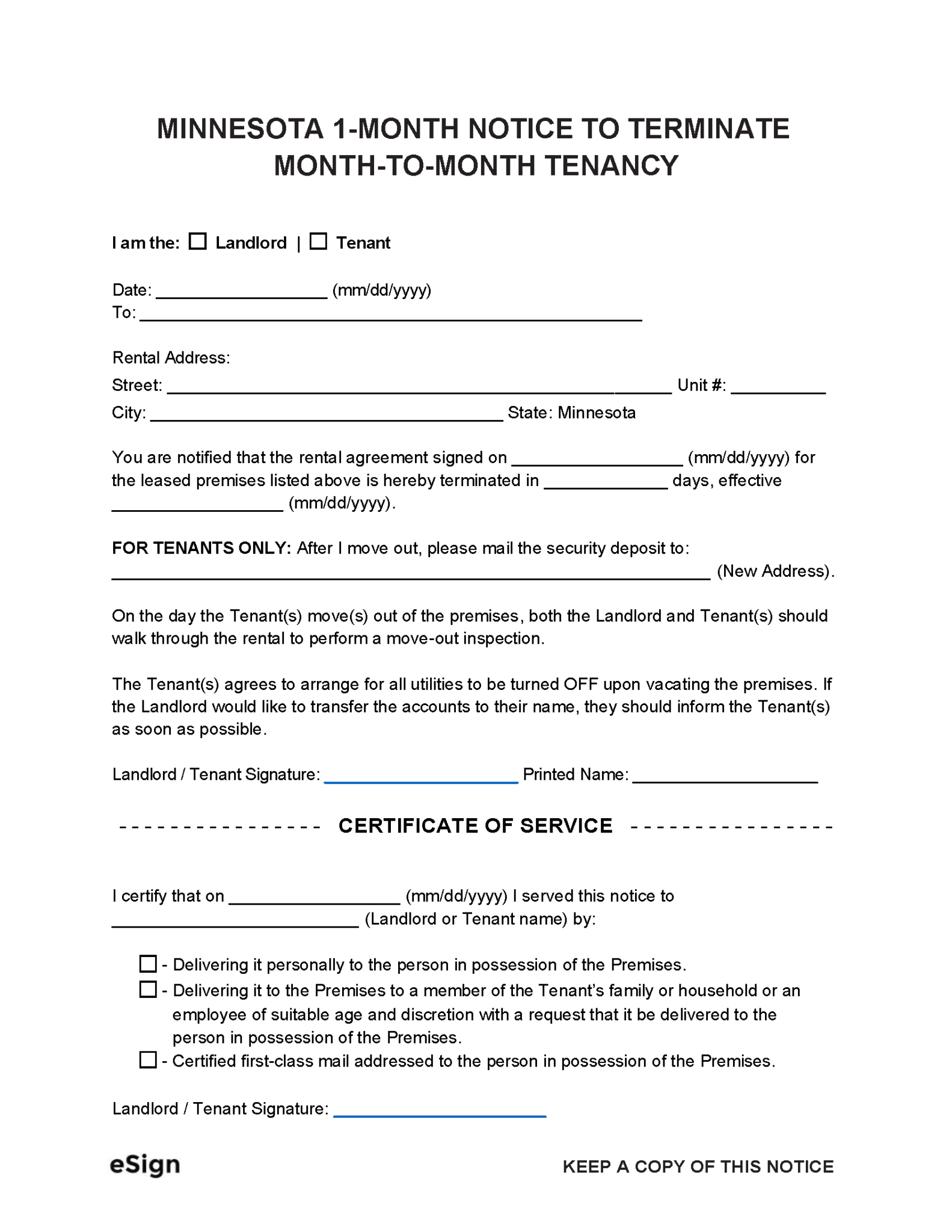 Free Minnesota Eviction Notice Templates | Laws - PDF | Word