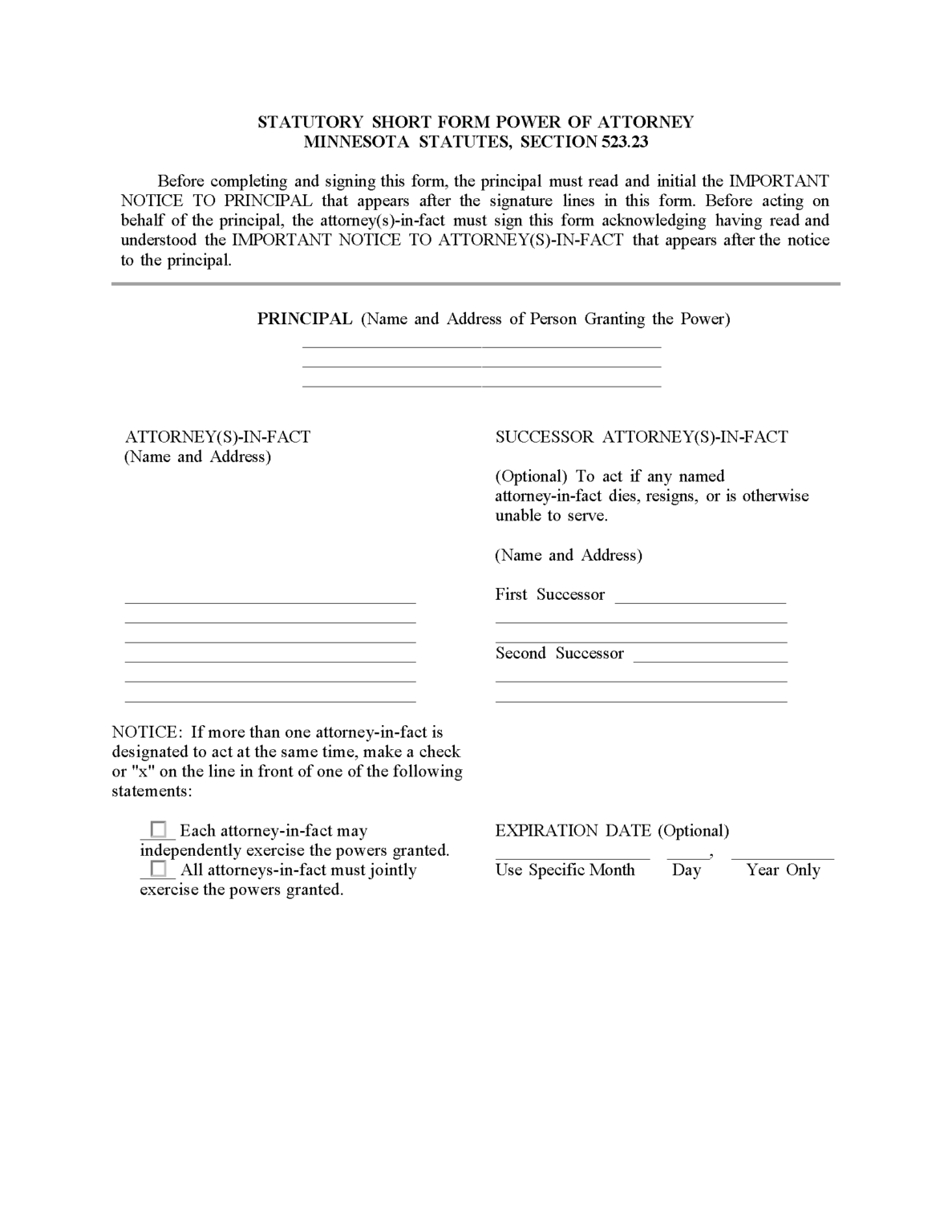 Free Minnesota General Power of Attorney Form PDF