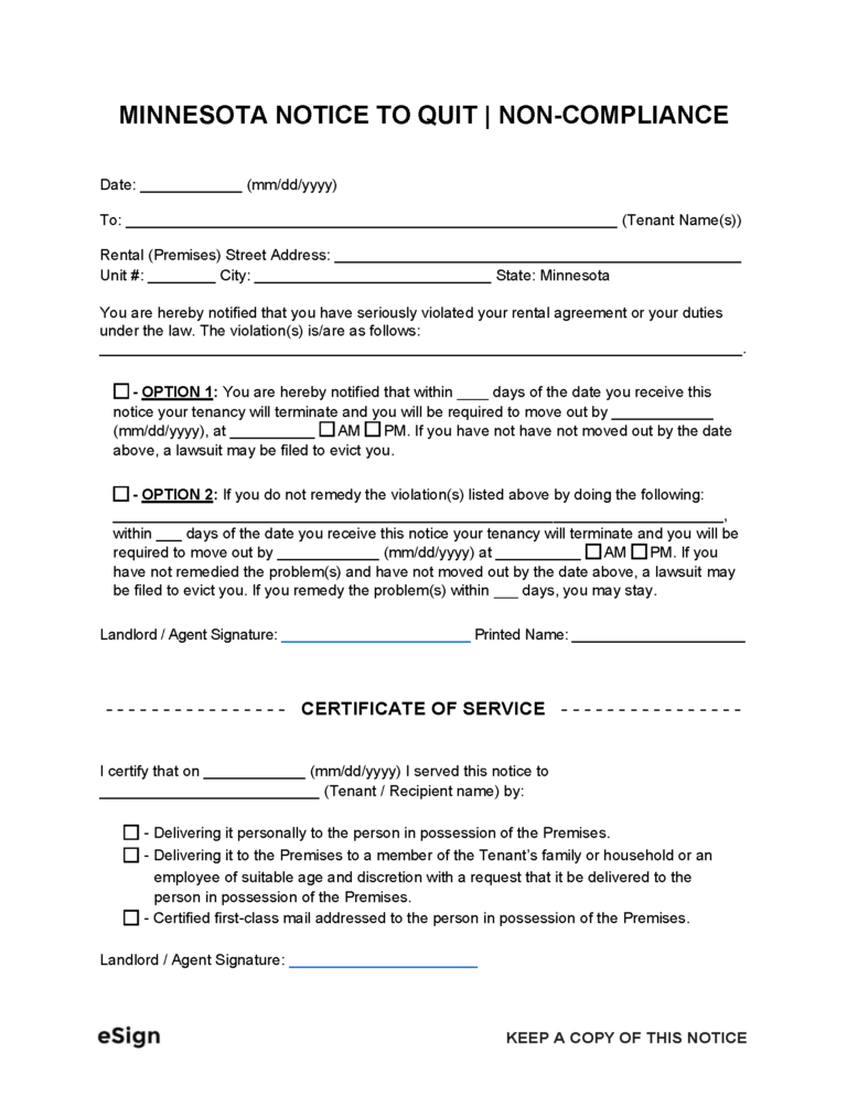 Free Minnesota Eviction Notice Templates Laws Pdf Word 5137