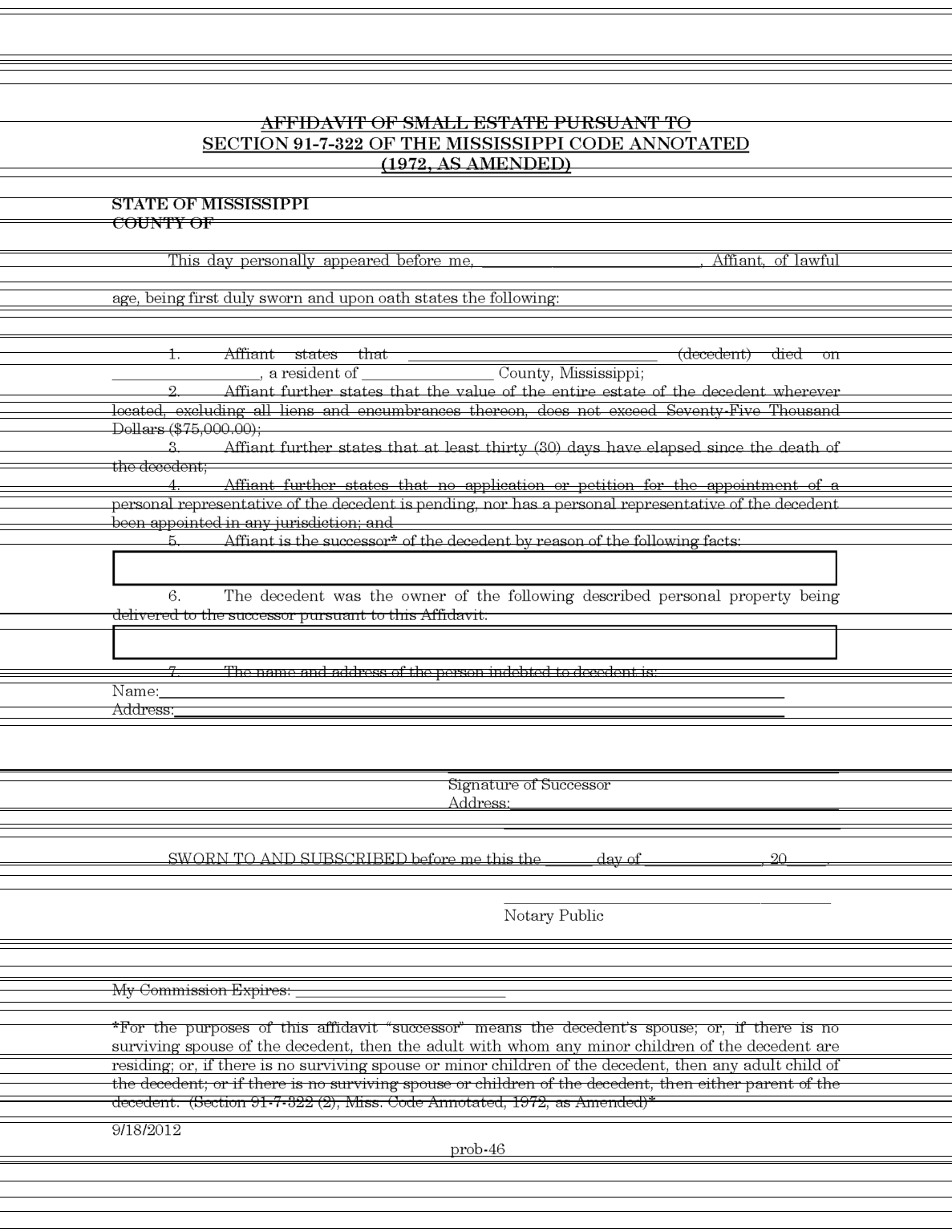 Free Mississippi Small Estate Affidavit Form PDF