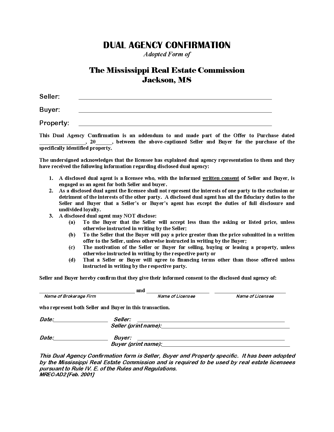 Free Mississippi Real Estate Listing Agreement PDF Word