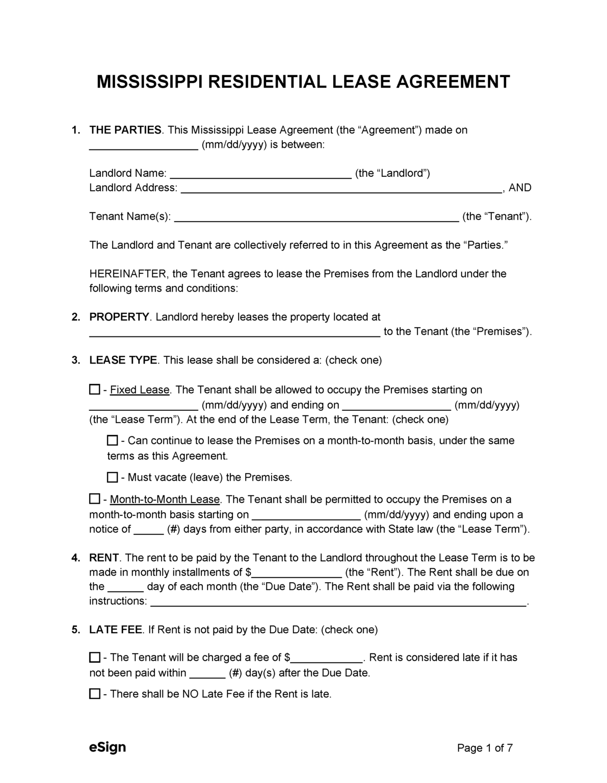 Free Mississippi Rental Lease Agreement Templates (6) | PDF | Word