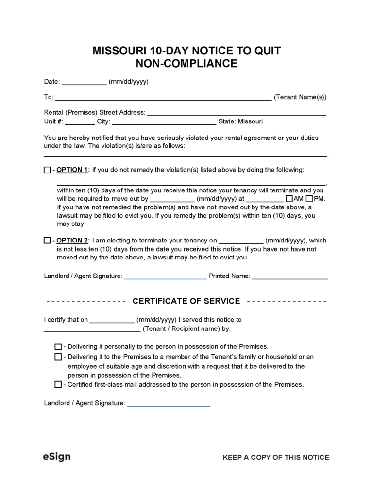 free missouri eviction notice laws pdf word