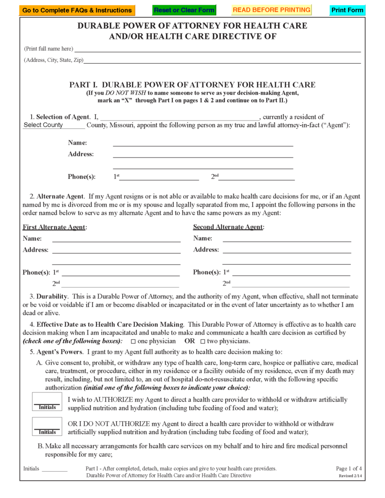 Free Missouri Advance Directive Form | PDF