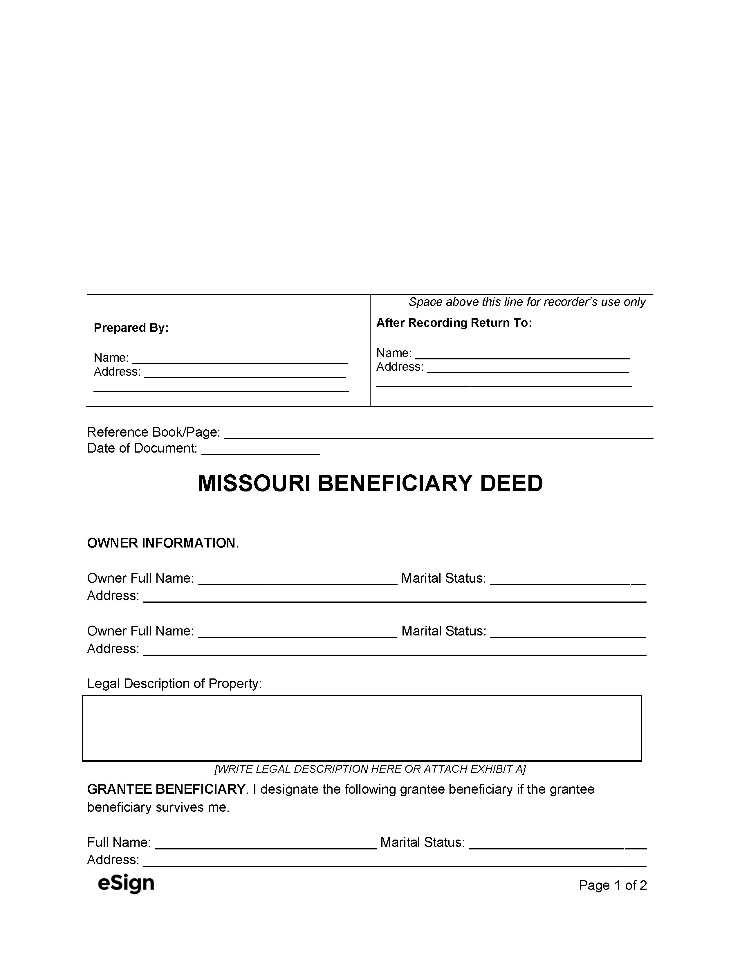 Free Beneficiary Deed Missouri Template ProjectOpenLetter