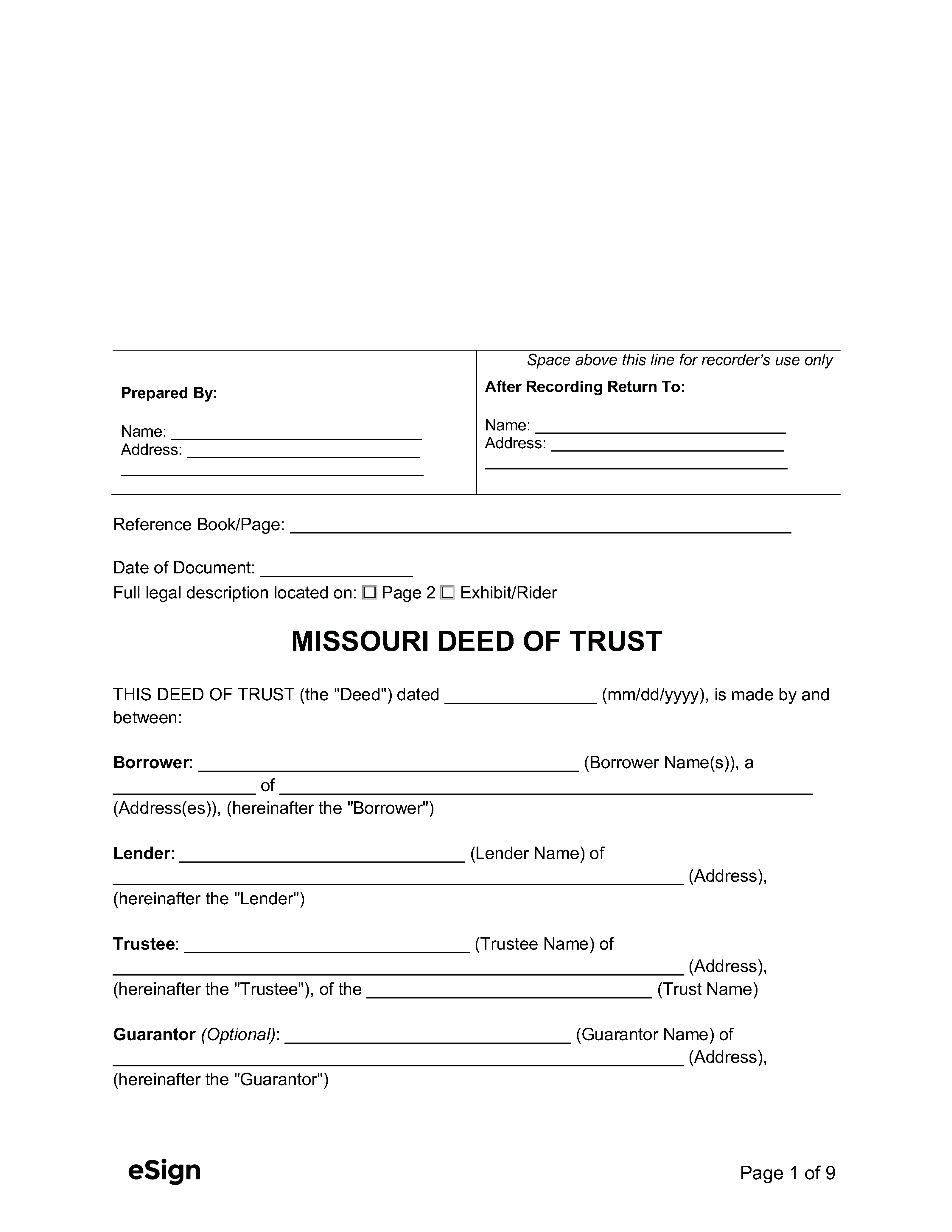 Example Of Deed Of Trust Free Printable Documents