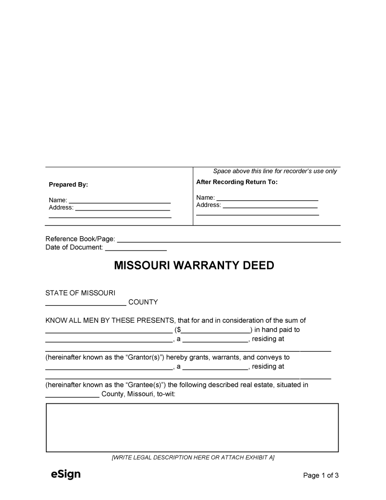 Free Missouri Warranty Deed Form | PDF | Word