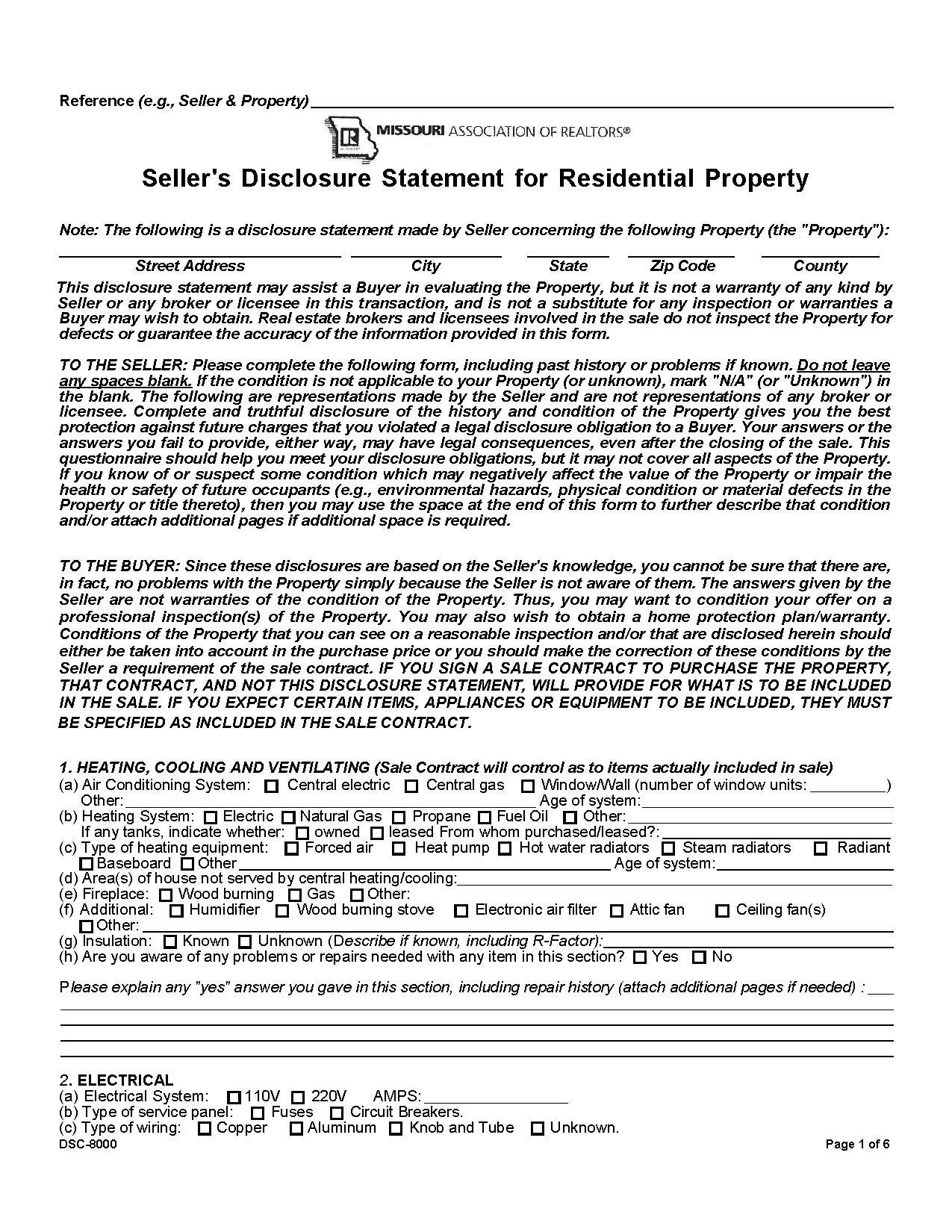 Free Missouri Property Disclosure Statement PDF