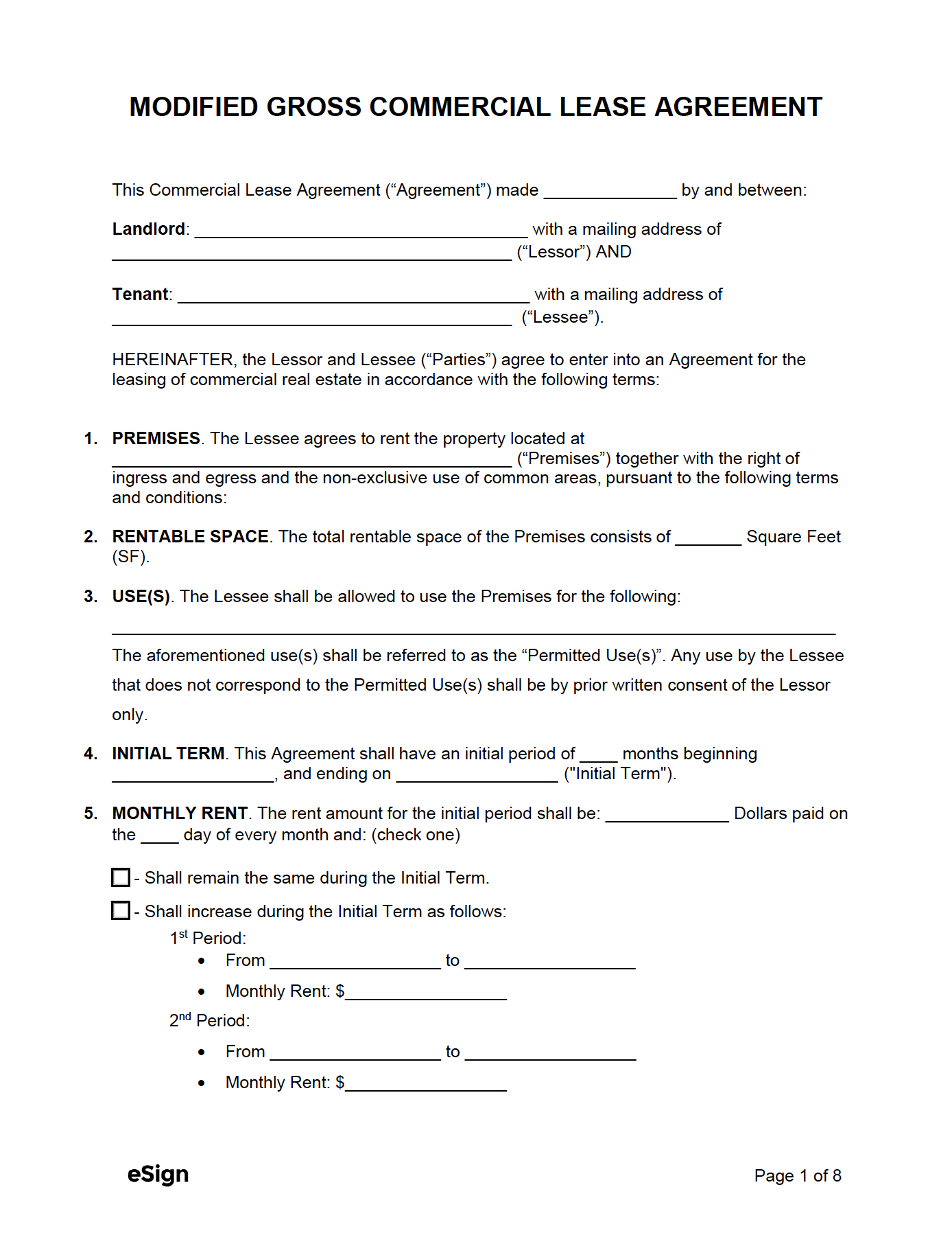 Free Modified Gross Commercial Lease Agreement PDF Word