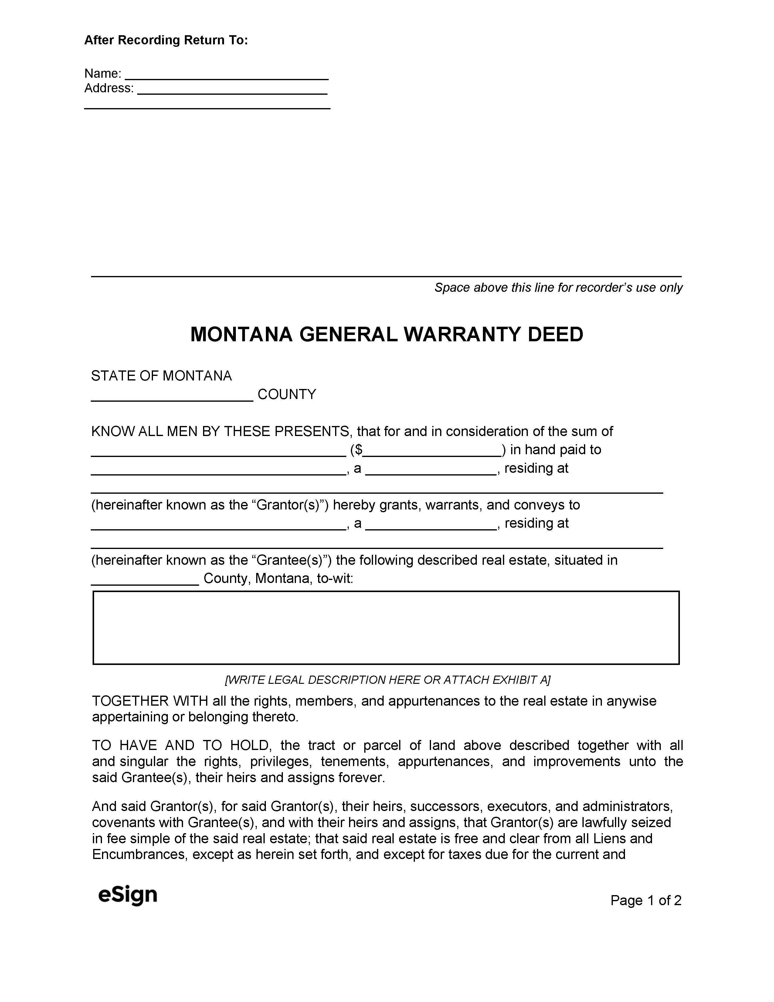 Free Montana Deed Forms 8669