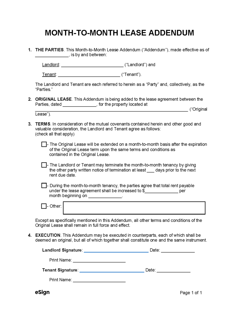 Free Month-to-Month Lease Addendum Template | PDF | Word