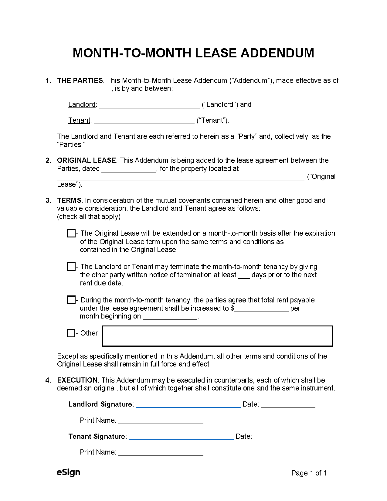 Free Month to Month Lease Addendum Template PDF Word