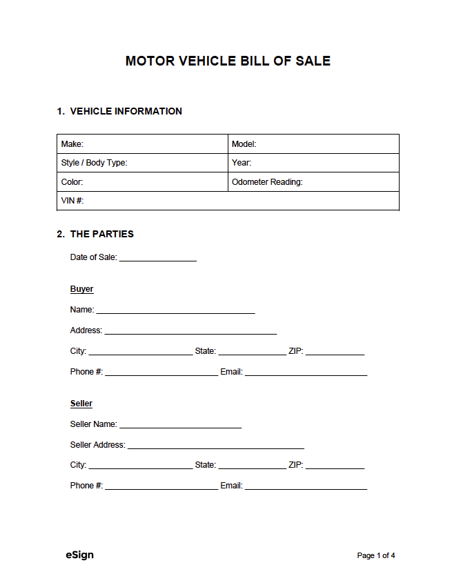 bill of sale for car template free