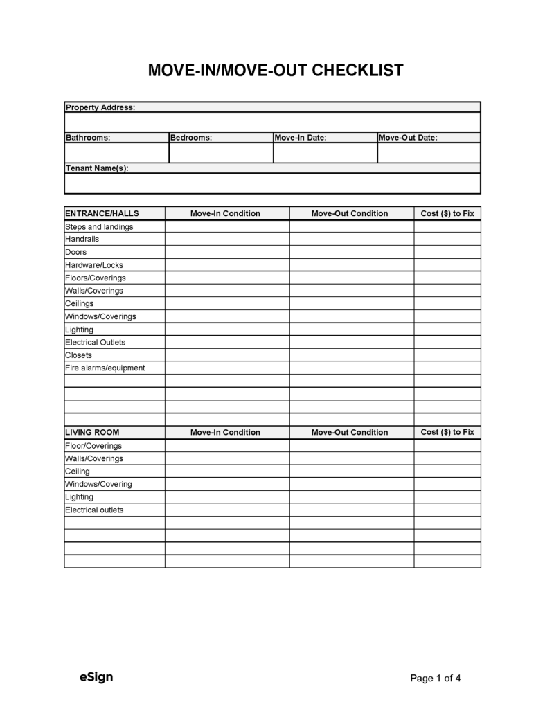 move in checklist rental