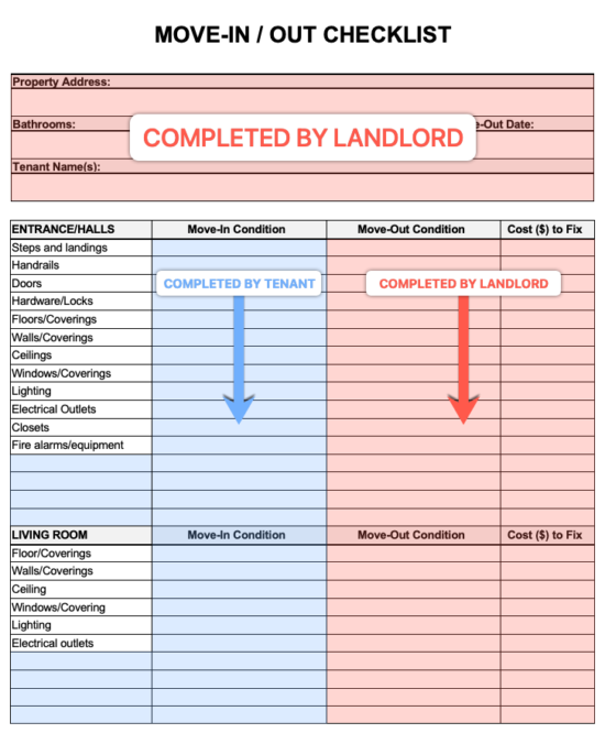 Free Move in Move out Checklist Form PDF Word