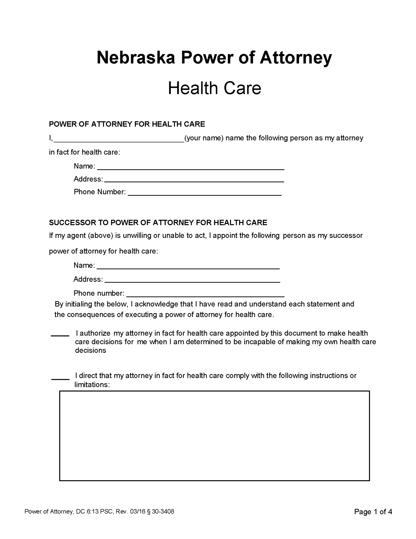 Free Nebraska Advance Directive Form | PDF