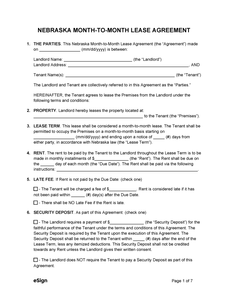 Free Nebraska Rental Lease Agreement Templates 6 Pdf Word 6184