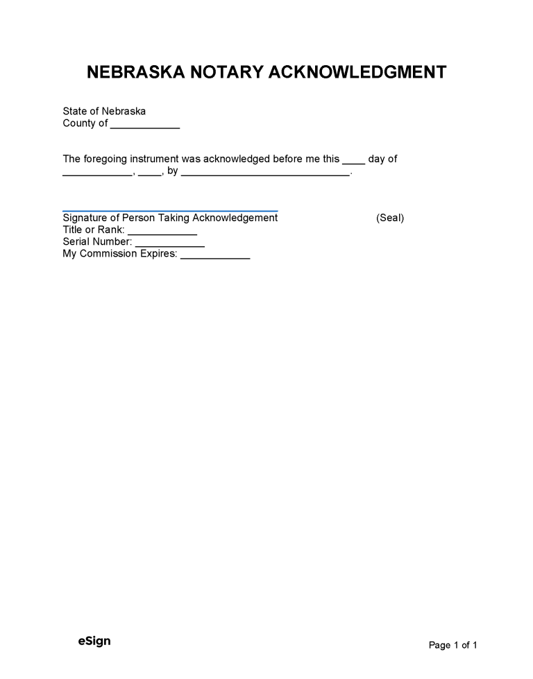 Free Nebraska Notary Acknowledgment Form | PDF | Word