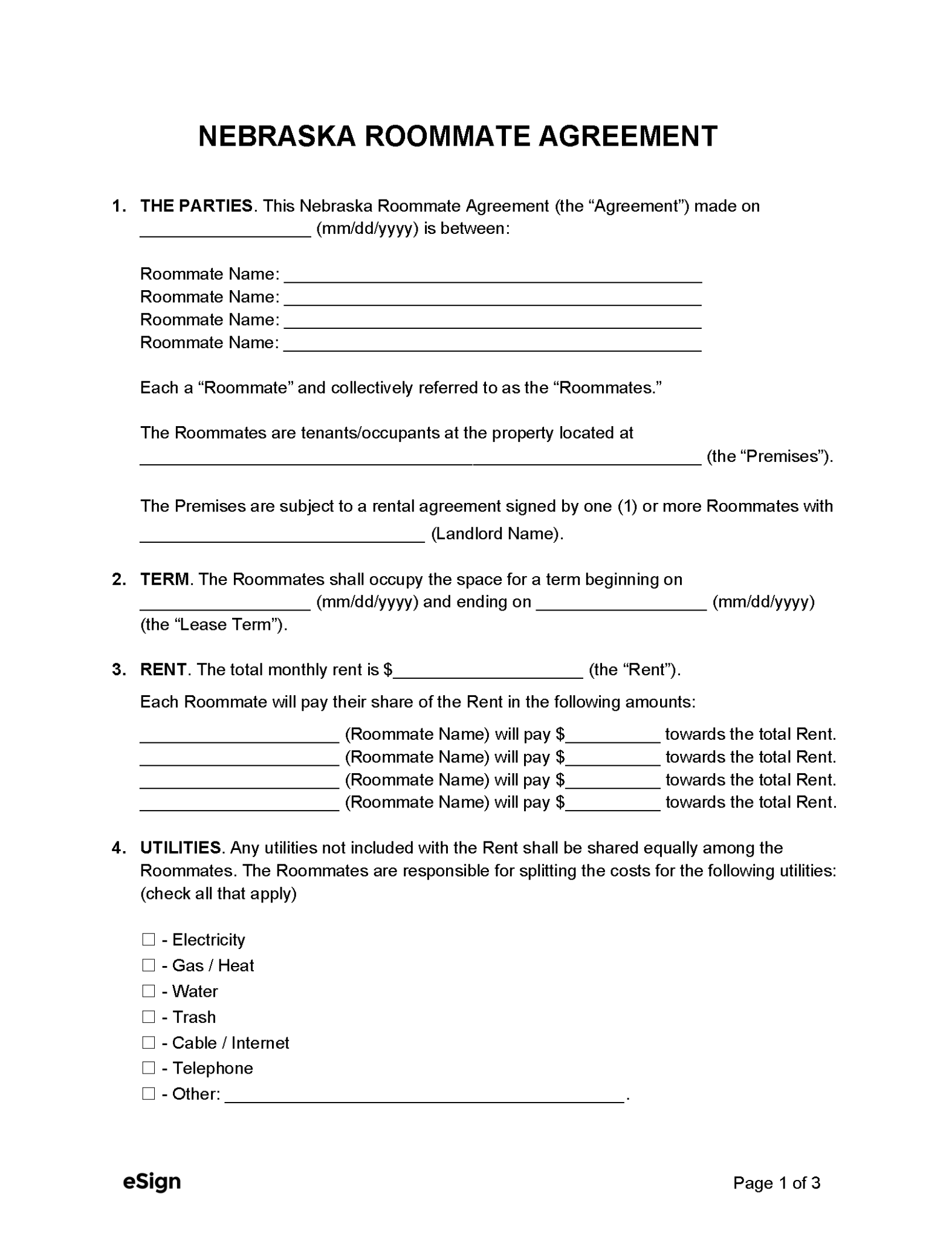 Free Nebraska Rental Lease Agreement Templates (6) | PDF | Word