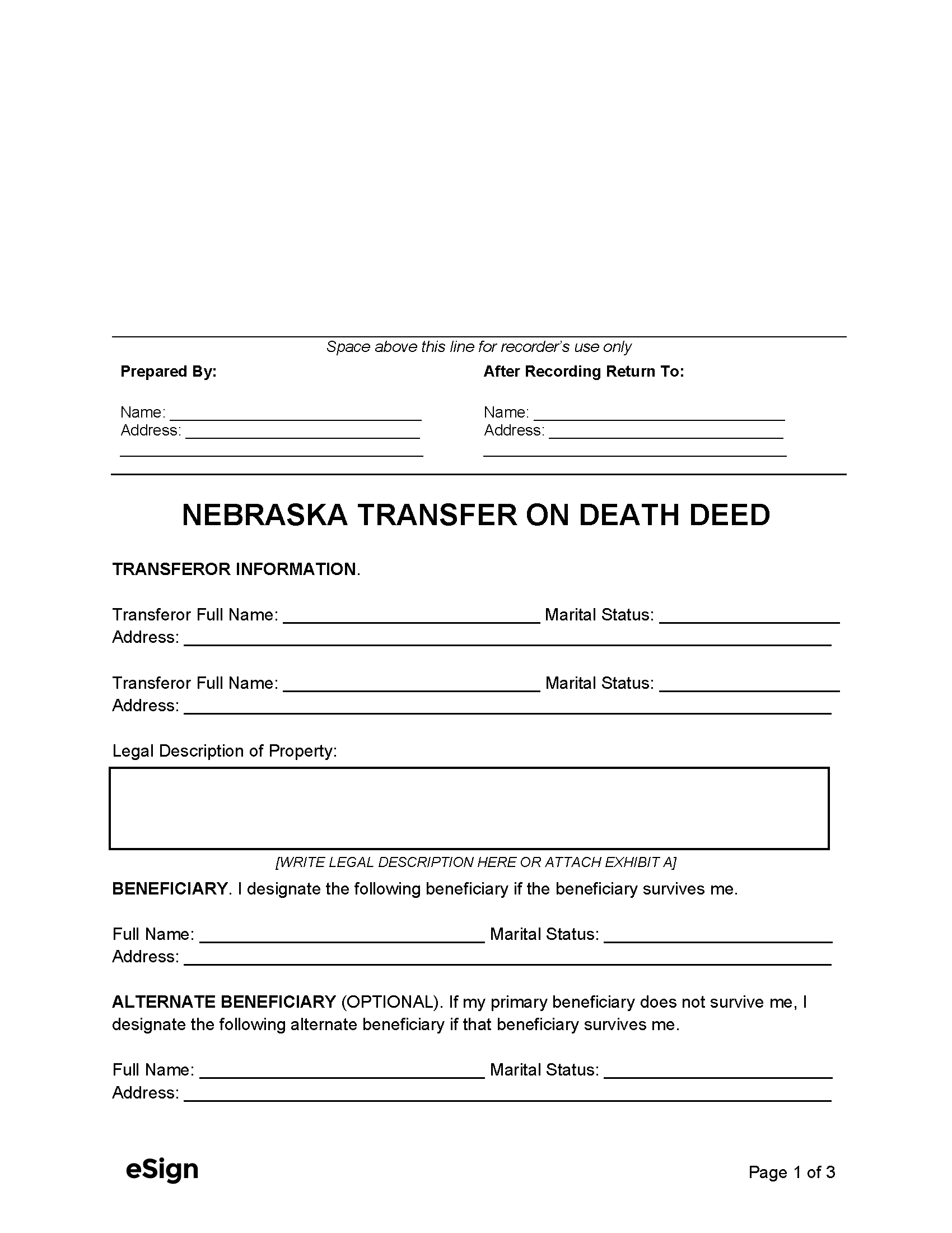 Free Nebraska Transfer on Death Deed Form PDF Word