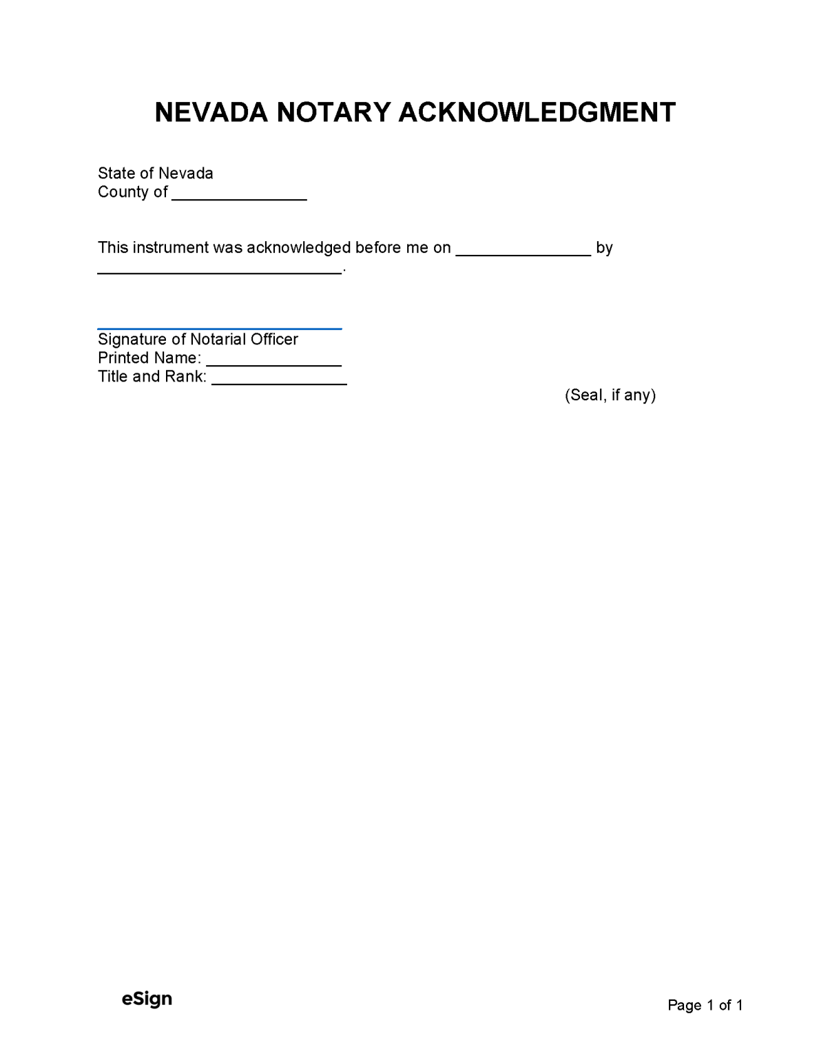 Free Nevada Notary Acknowledgement Form PDF Word   Nevada Notary Acknowledgment Form 1205x1536 