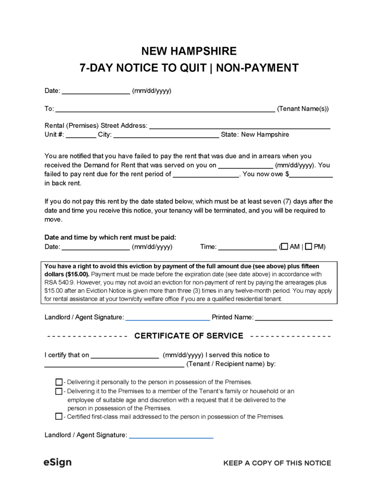 Free New Hampshire Eviction Notice Templates (5) | PDF