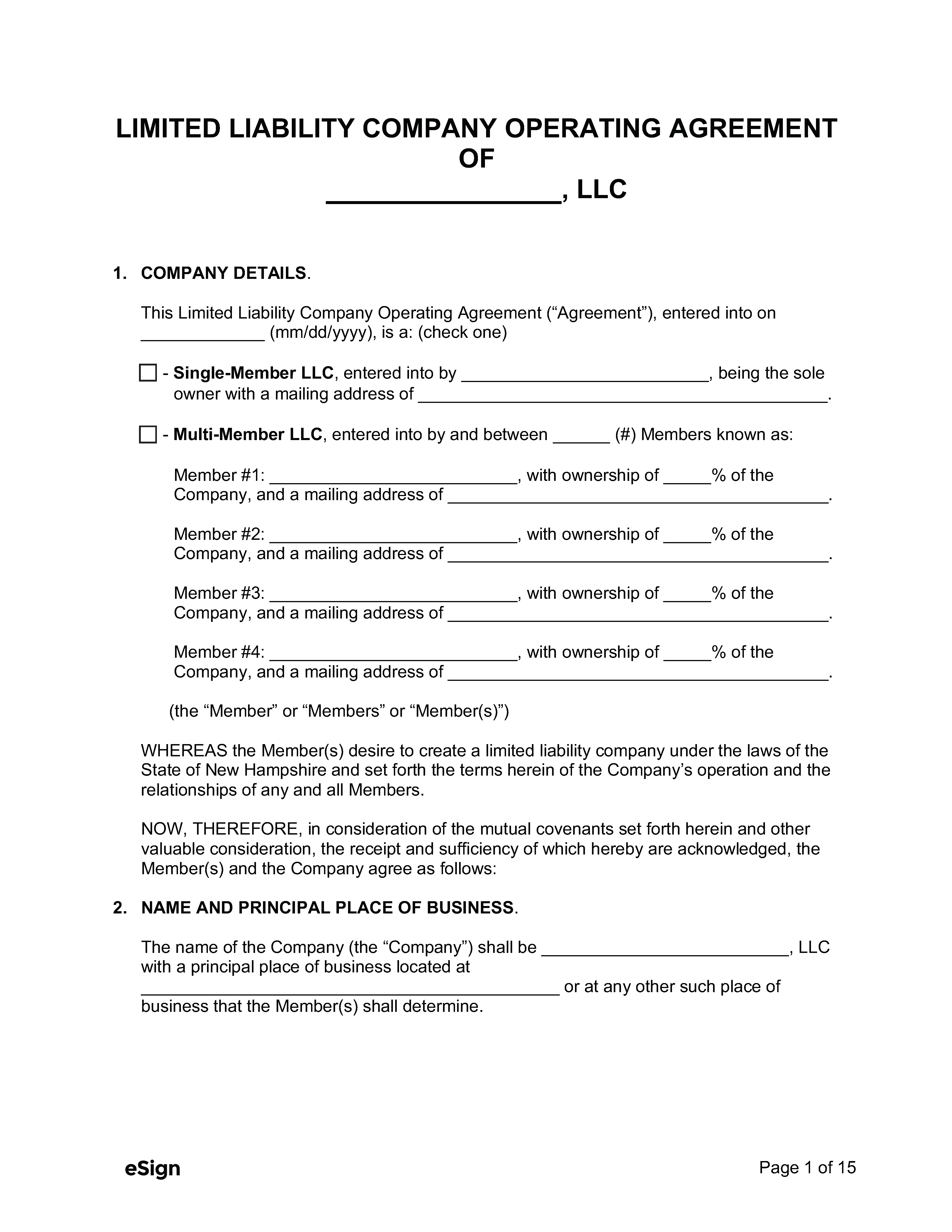 LLC Operating Agreement New Hampshire