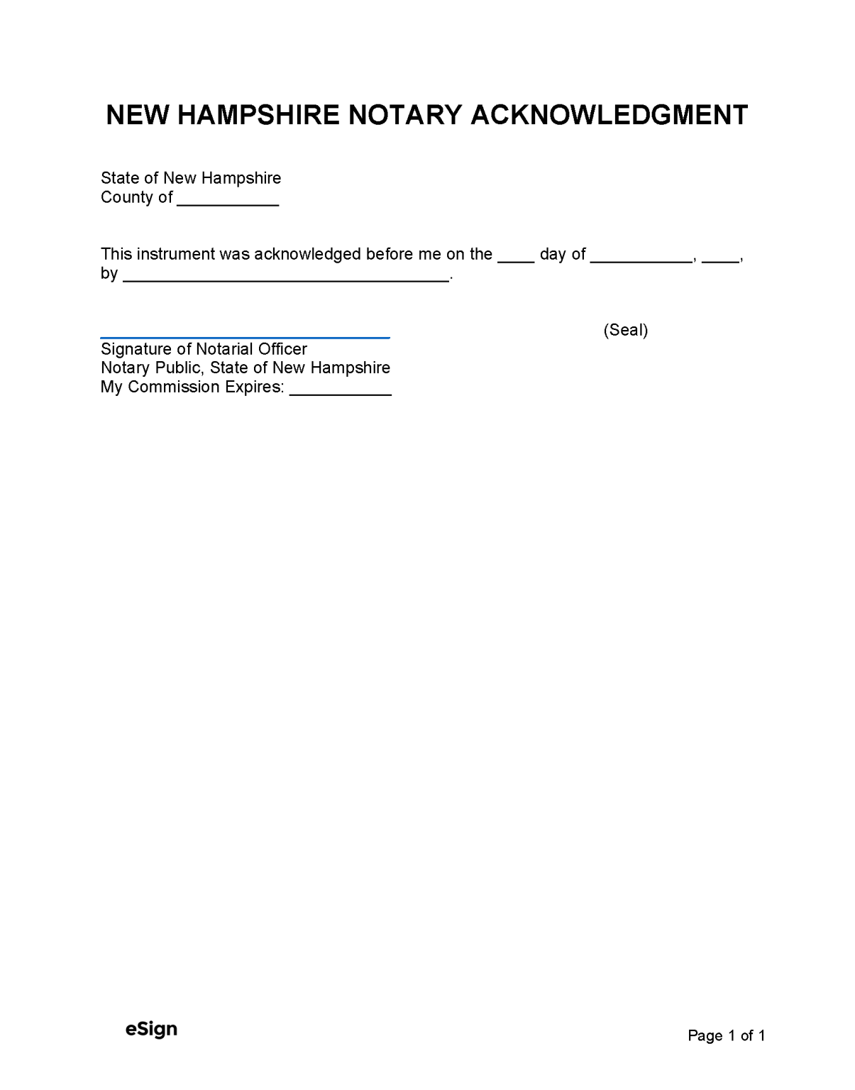 Free New Hampshire Notary Acknowledgment Form PDF Word