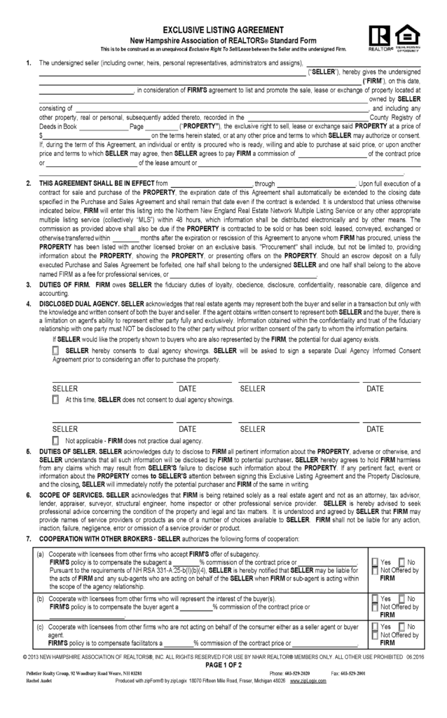 Free New Hampshire Real Estate Listing Agreement | PDF | Word