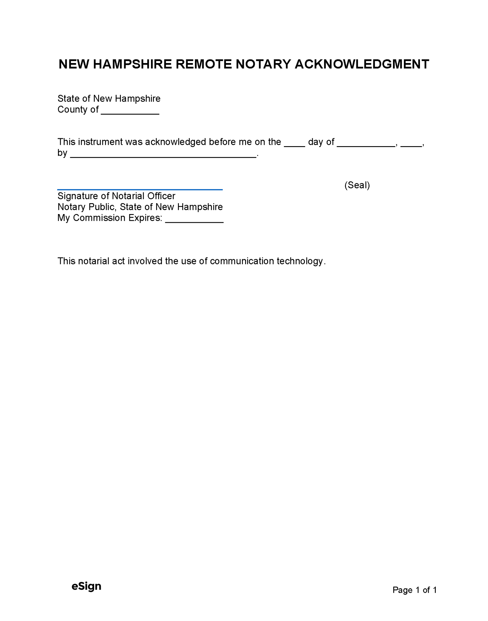 Free New Hampshire Notary Acknowledgment Form | PDF | Word