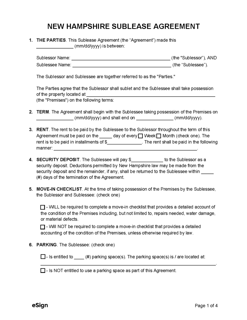 Free New Hampshire Rental Lease Agreement Templates (6) | PDF | Word