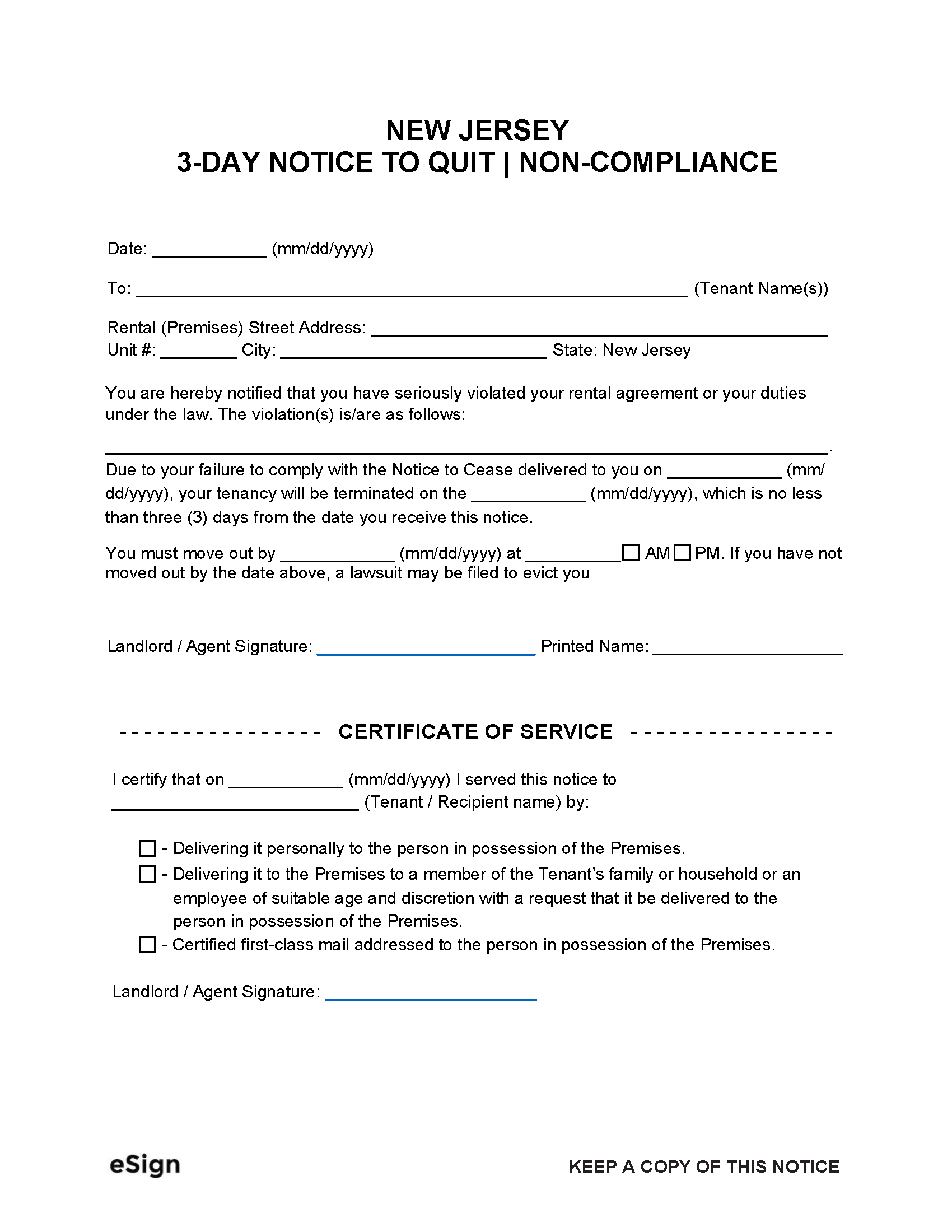 Free New Jersey Notice To Cease PDF Word