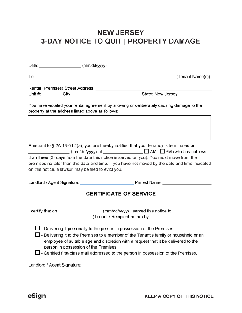 Free New Jersey Eviction Notice Templates (8) PDF Word