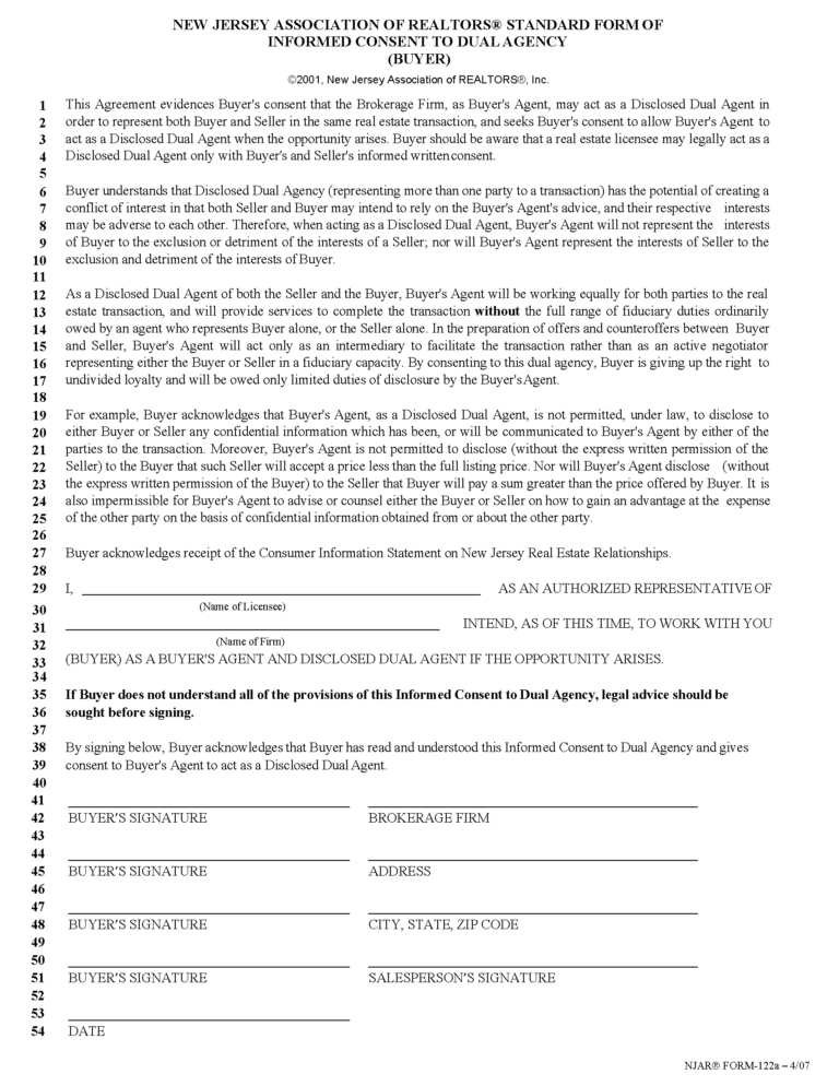 Free New Jersey Real Estate Listing Agreement PDF Word